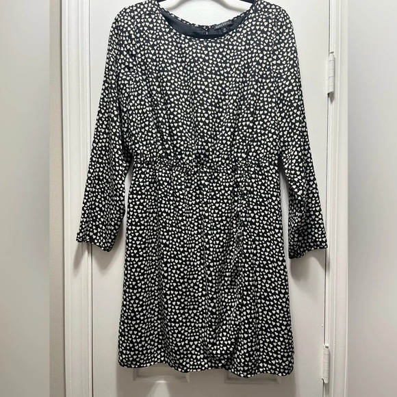 J Crew Mercantile Heart Print Tulip Hem Fully Lined Long Sleeve Faux Wrap Dress - Picture 1 of 4